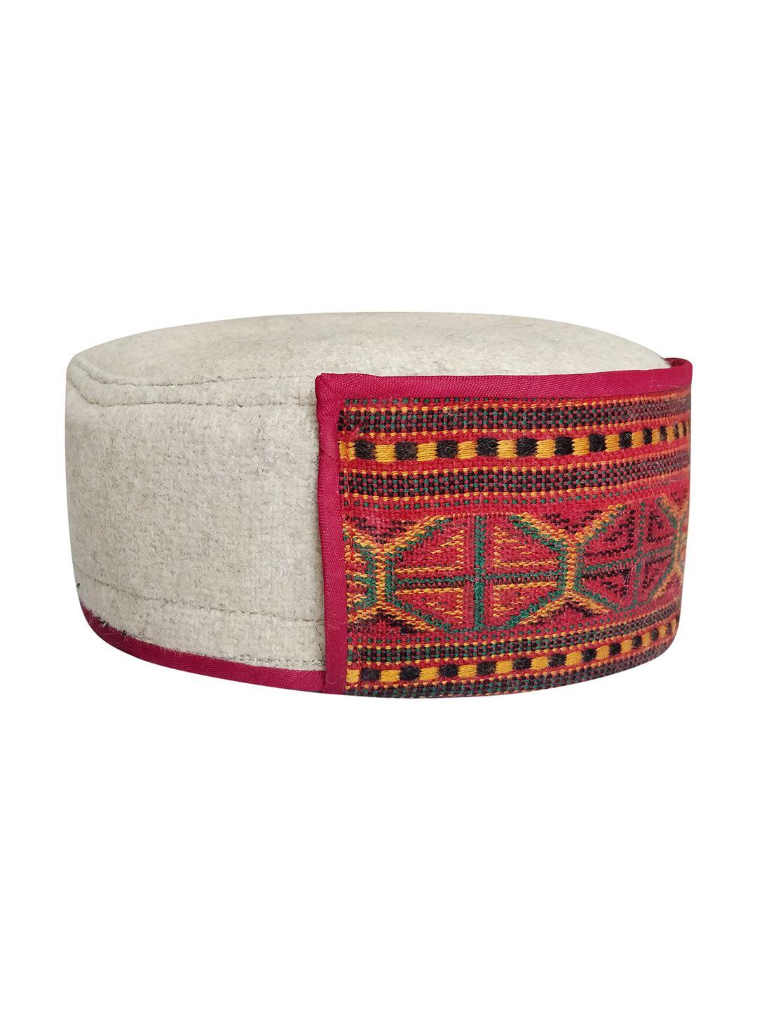 vastraa fusion unisex red & yellow embroidered ascot cap