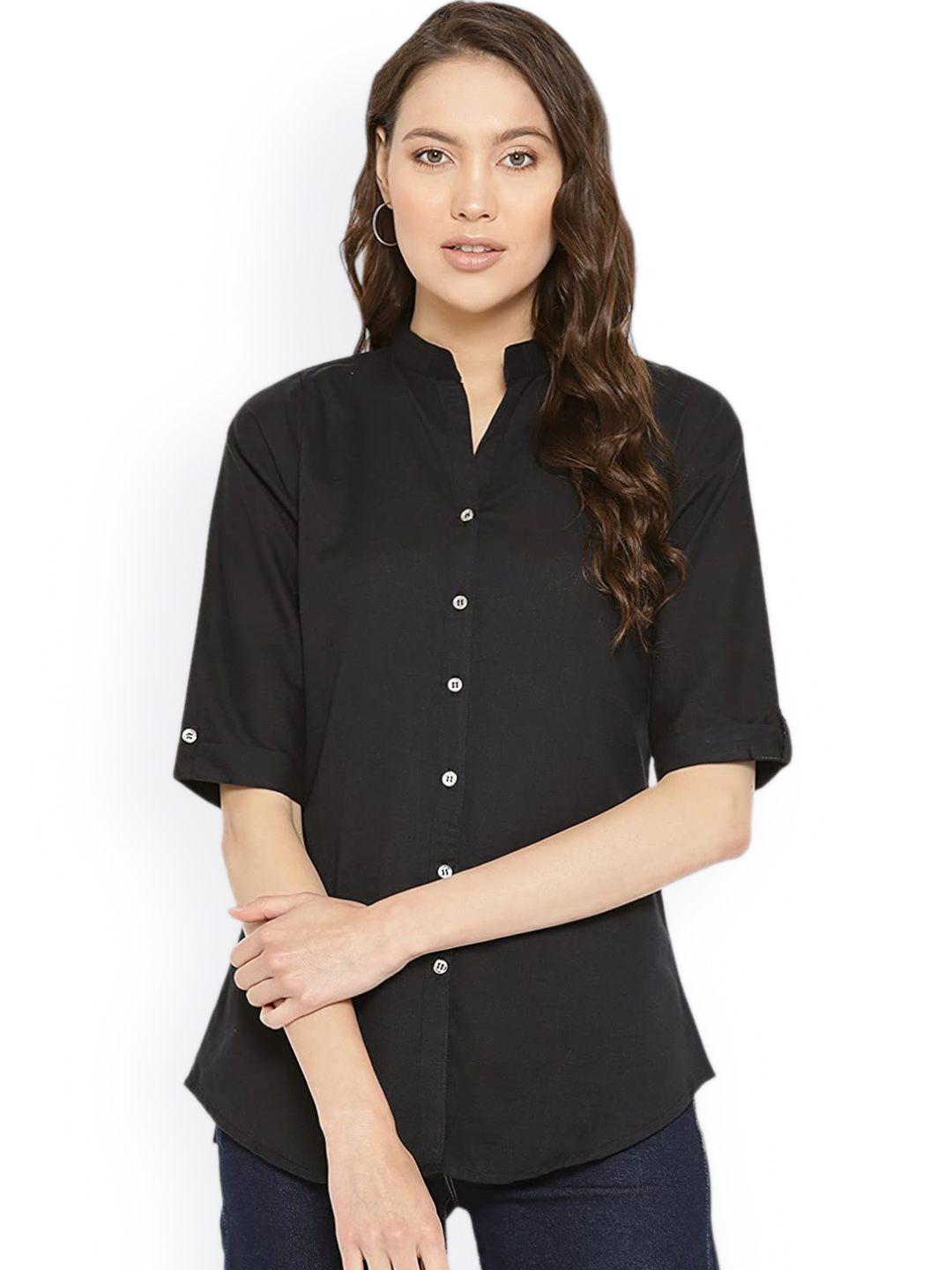 vastraa fusion women black comfort cotton casual shirt