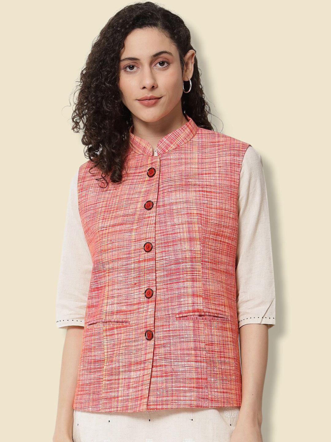 vastraa fusion women checked pure cotton nehru jackets