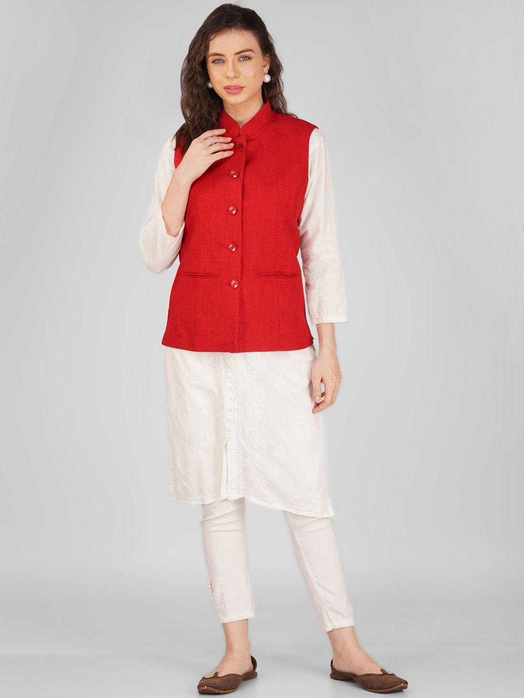 vastraa fusion women cotton waistcoat nehru jacket