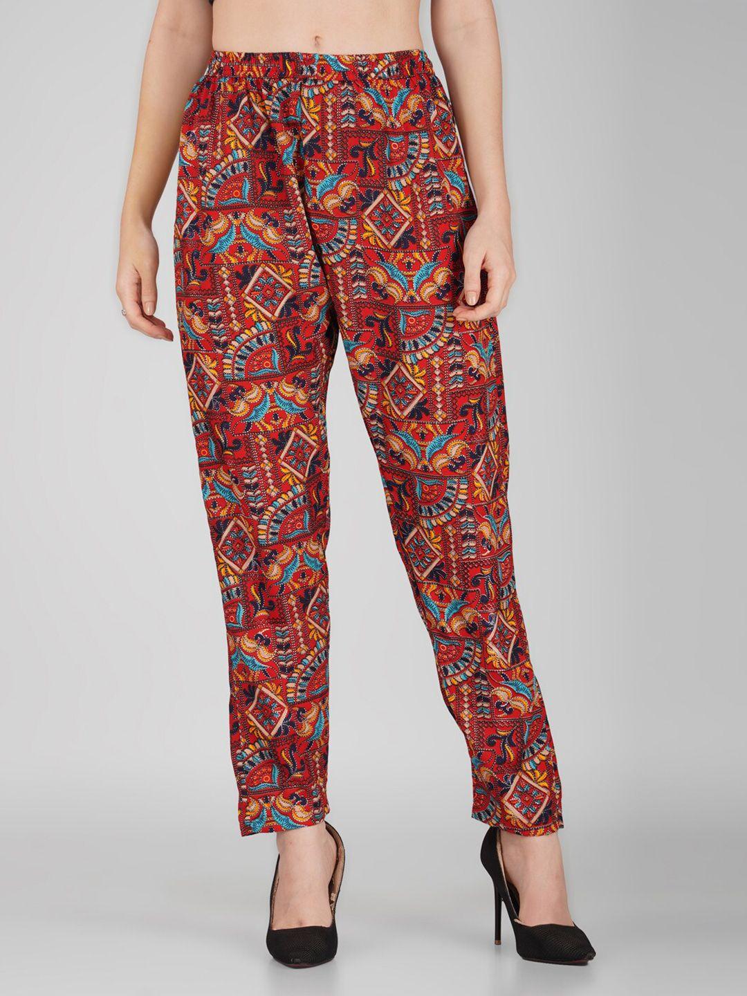 vastraa fusion women ethnic motifs printed straight fit cotton trousers