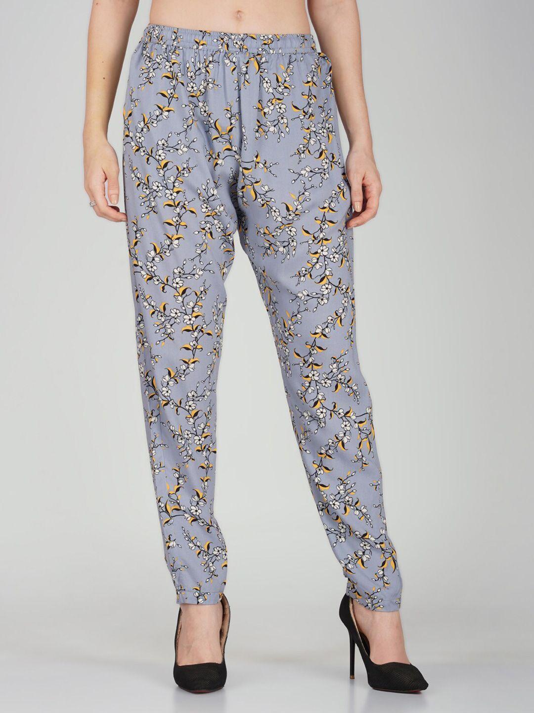 vastraa fusion women floral printed straight fit cotton trousers