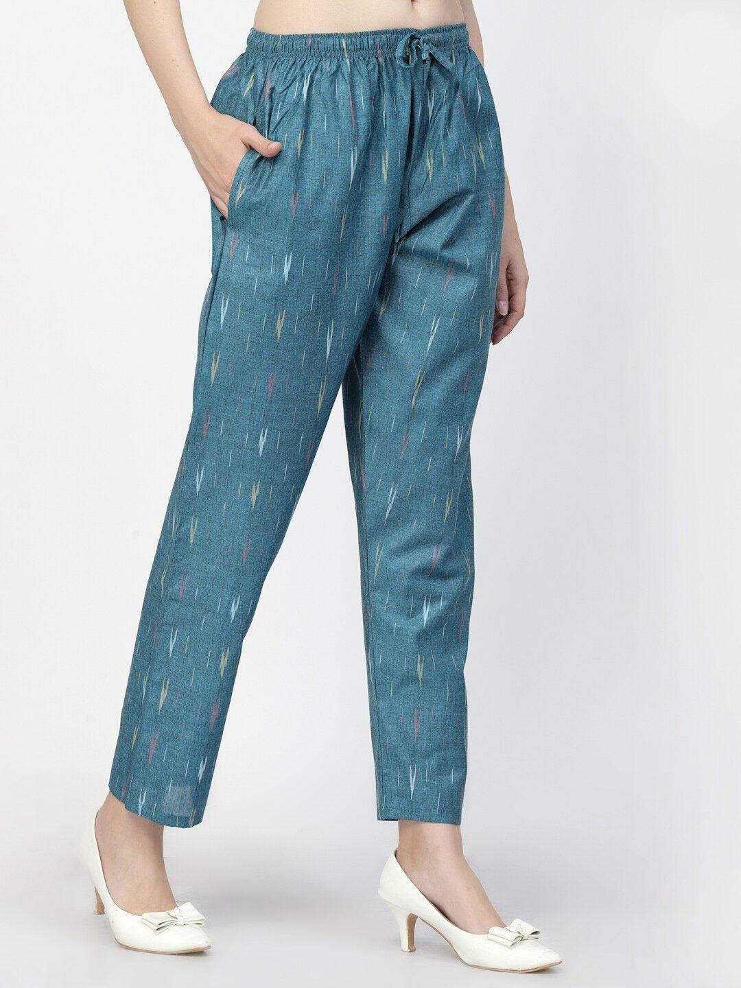 vastraa fusion women geometric printed cotton trousers
