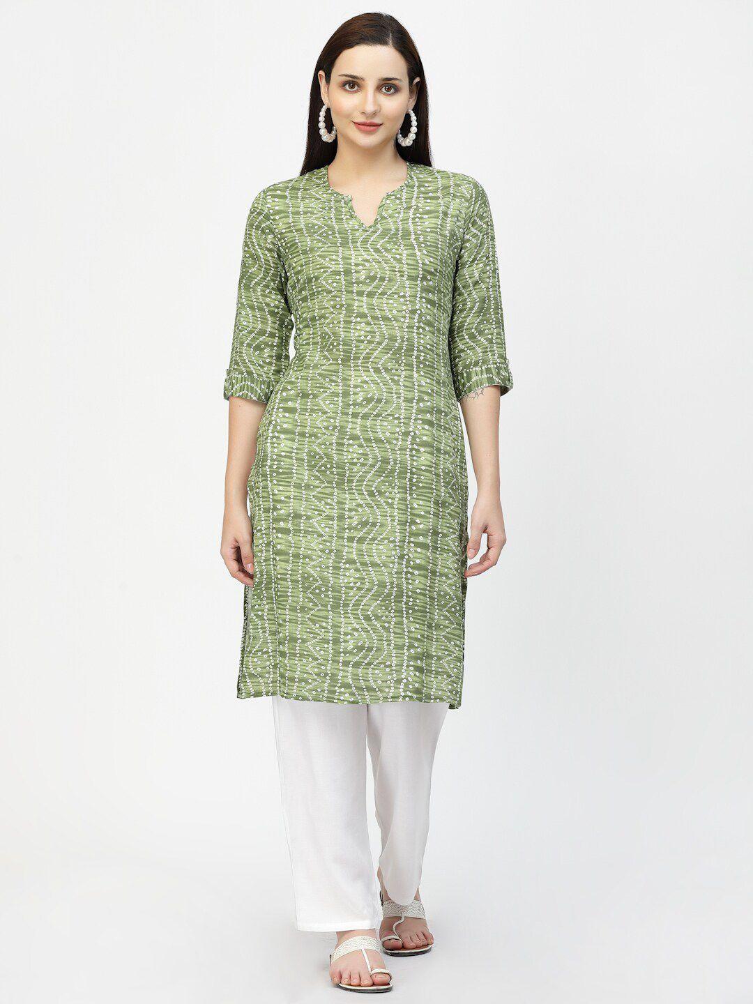 vastraa fusion women green & white bandhani printed kurta