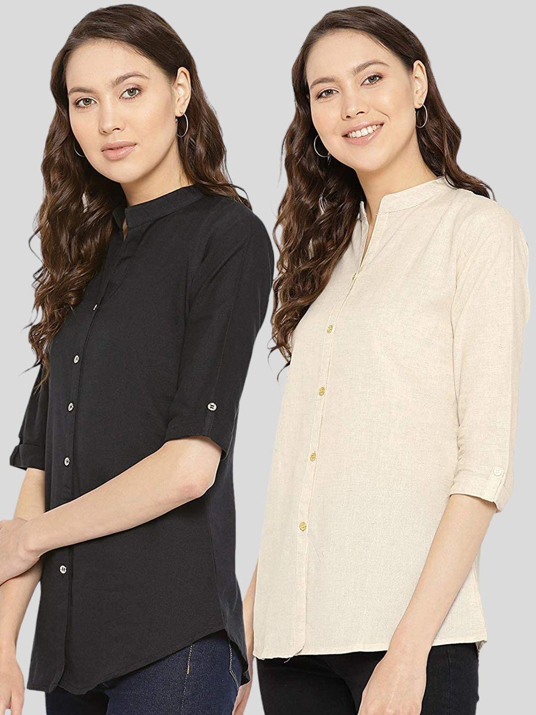 vastraa fusion women pack of 2 pure cotton comfort casual shirts