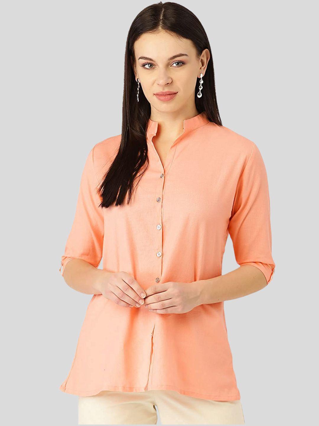 vastraa fusion women peach-coloured comfort casual shirt