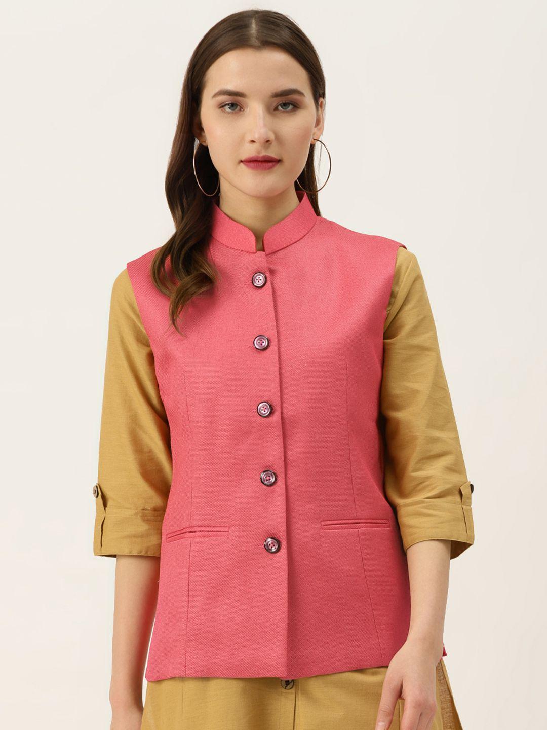 vastraa fusion women pink textured nehru jacket