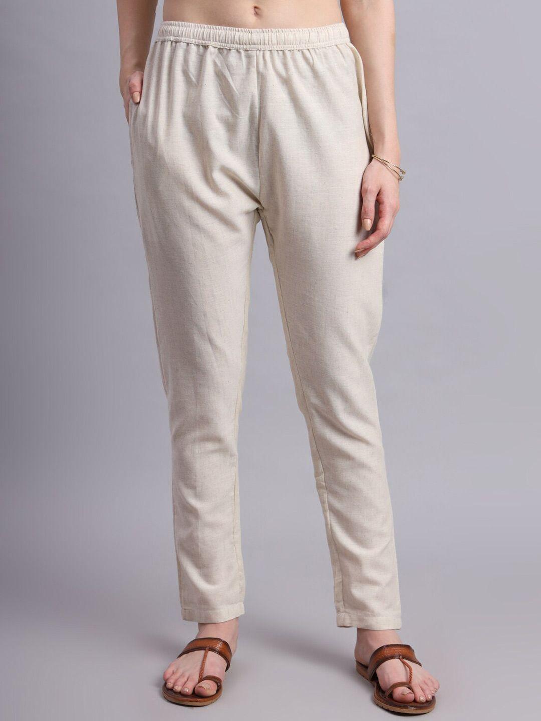 vastraa fusion women regular fit mid-rise cotton regular trouser