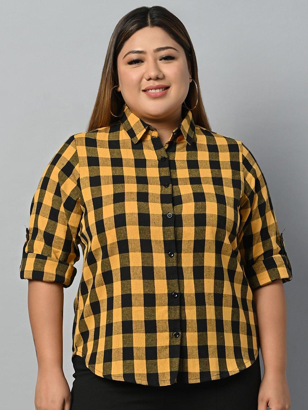 vastraa fusion women yellow comfort buffalo checks opaque checked casual shirt