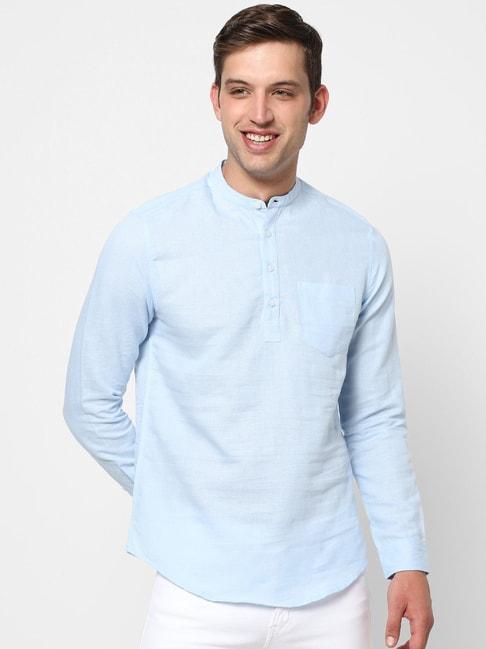 vastrado blue cotton regular fit short kurta