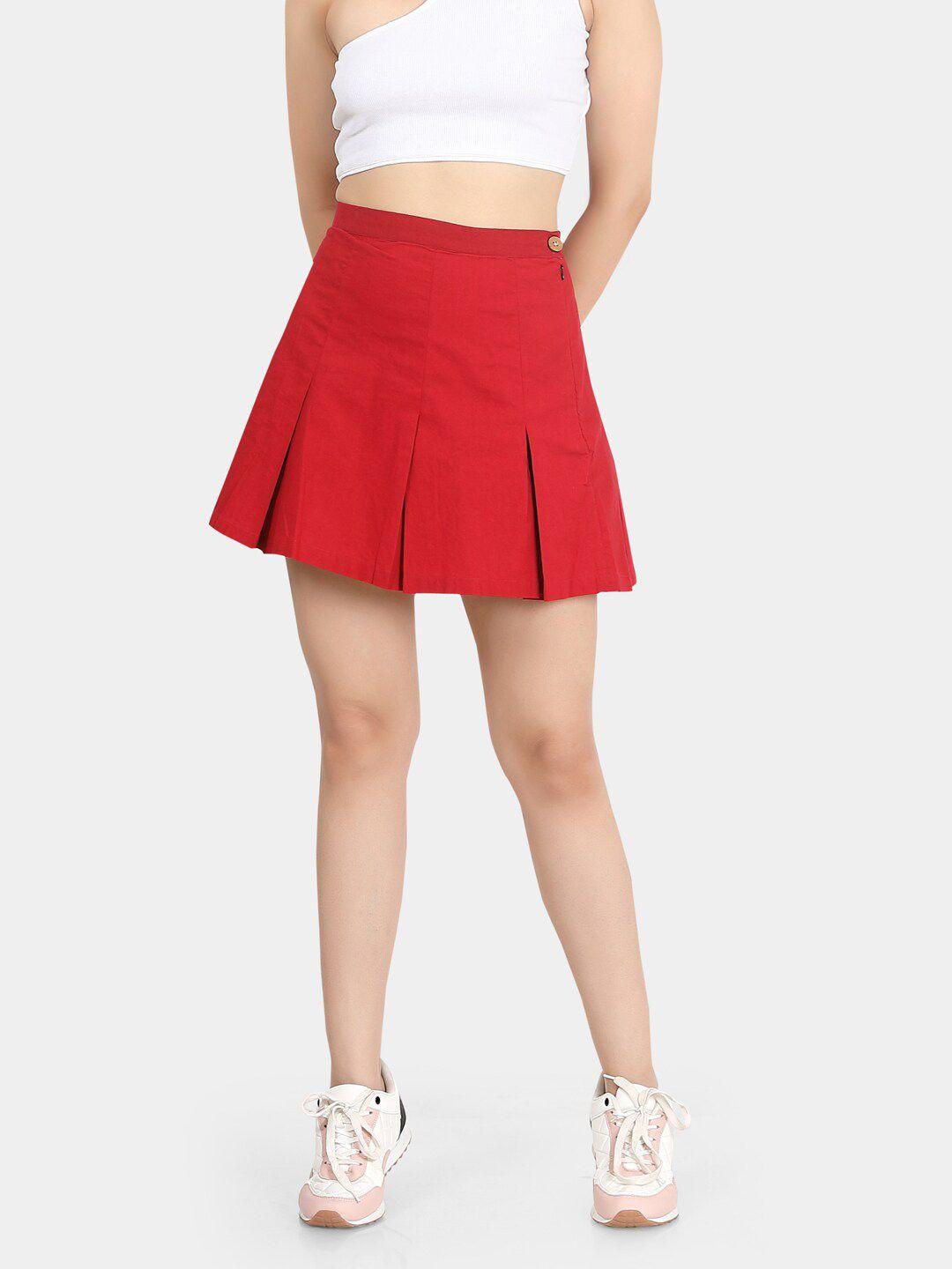 vastrado cotton pleated flared mini skirt