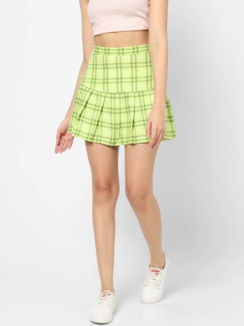 vastrado green cotton chequered mini a-line skirt