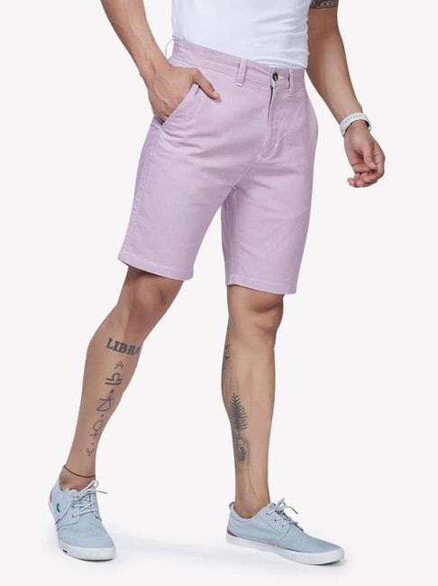 vastrado lilac cotton regular fit shorts