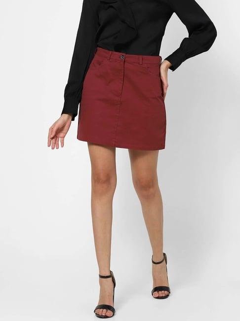 vastrado maroon cotton mini shift skirt