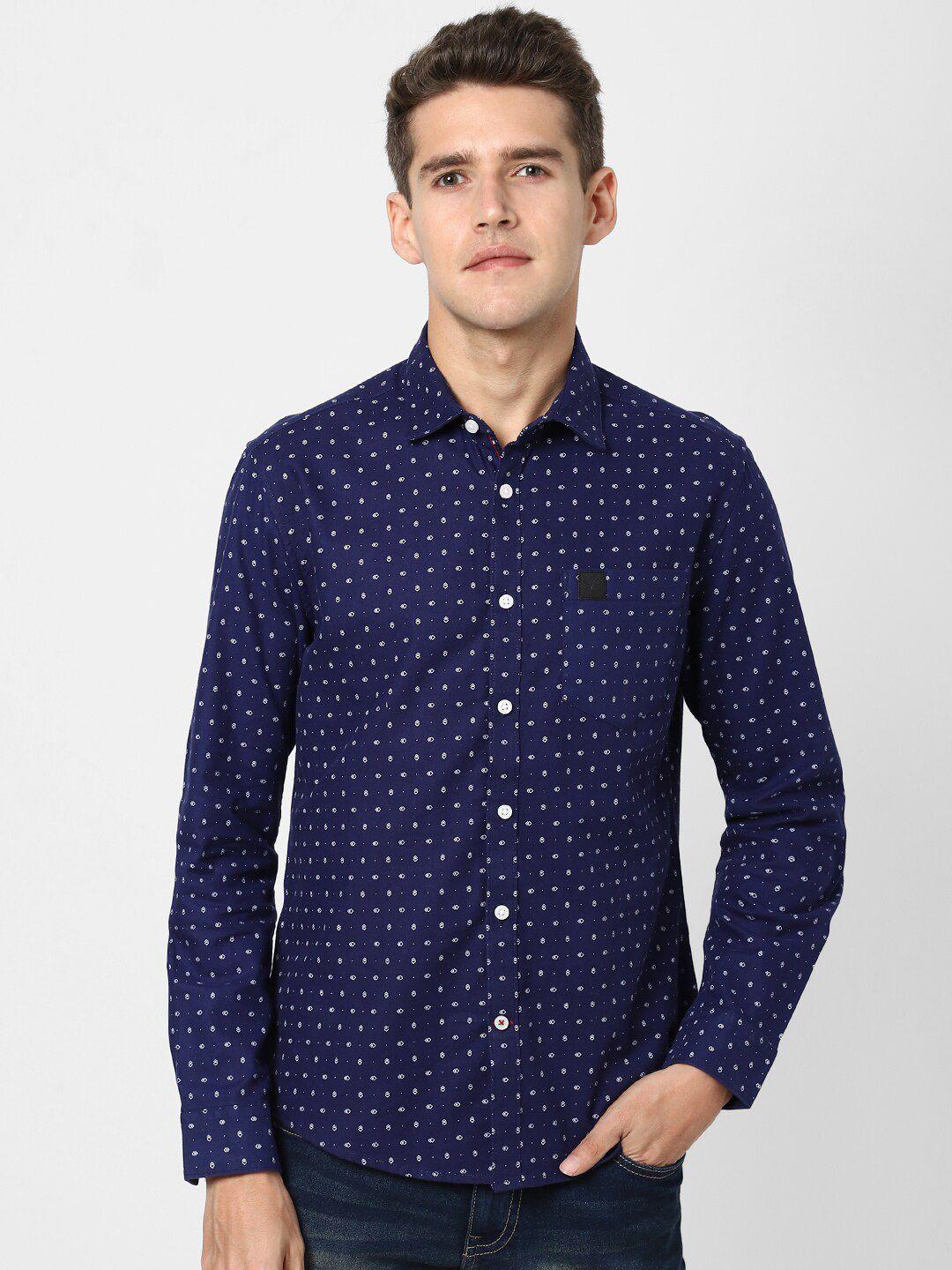 vastrado men navy blue printed casual shirt