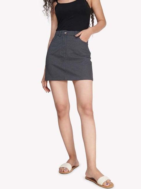 vastrado navy cotton polka dots mini shift skirt