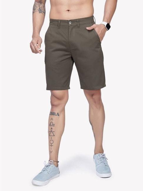 vastrado olive cotton regular fit shorts