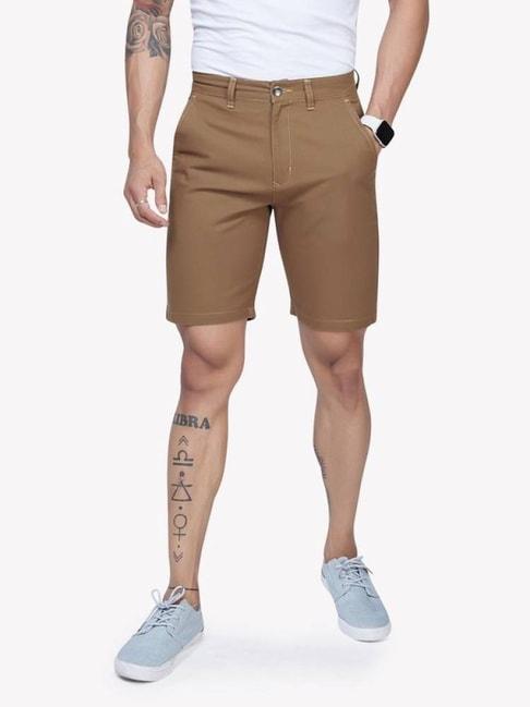 vastrado olive cotton regular fit shorts