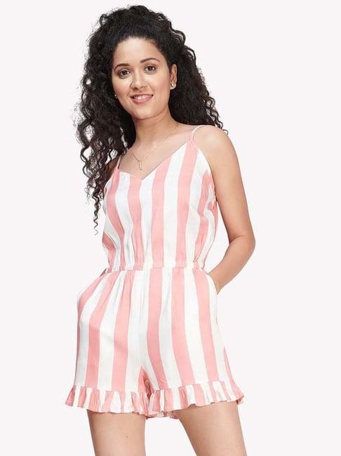 vastrado white & pink cotton striped playsuit