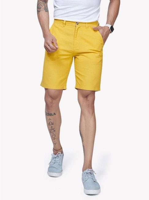 vastrado yellow cotton regular fit shorts