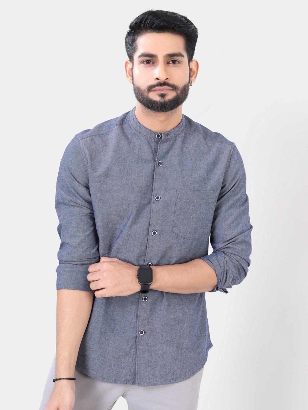 vastrado band collar chambray cotton casual shirt