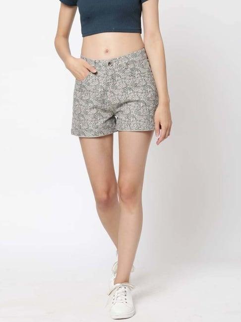 vastrado beige cotton printed shorts