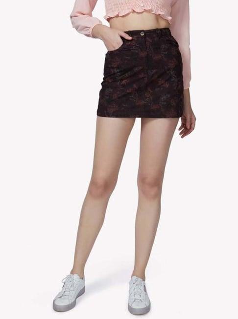 vastrado black & brown printed mini shift skirt