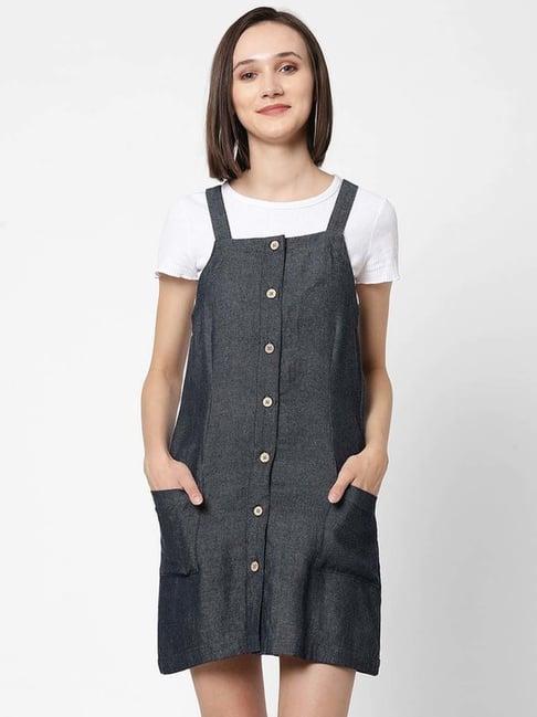 vastrado blue cotton pinafore dress