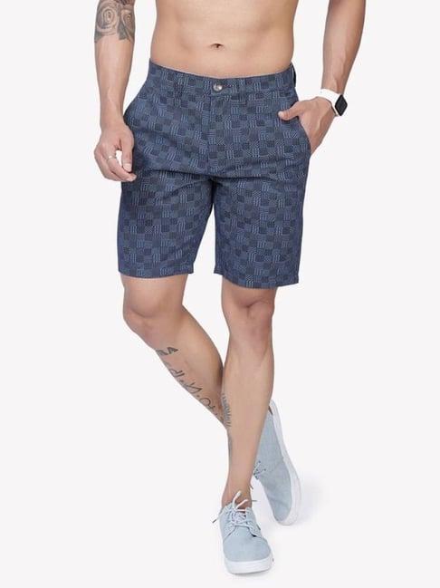 vastrado blue cotton regular fit printed shorts