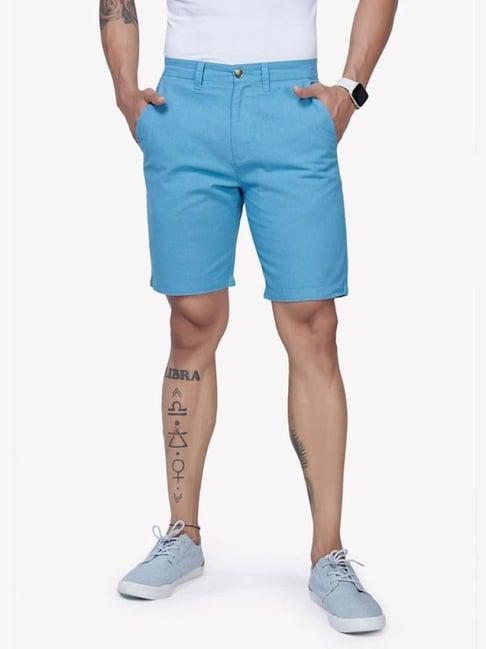 vastrado blue cotton regular fit shorts