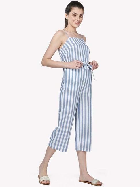 vastrado blue cotton striped jumpsuit