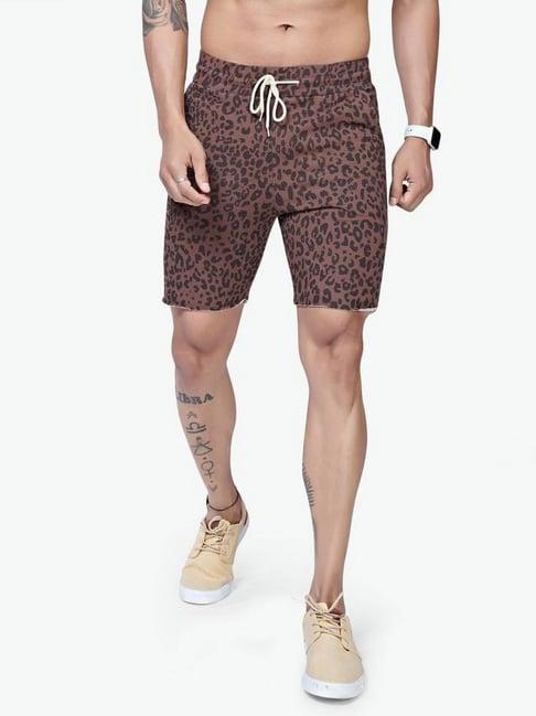 vastrado brown cotton regular fit printed shorts