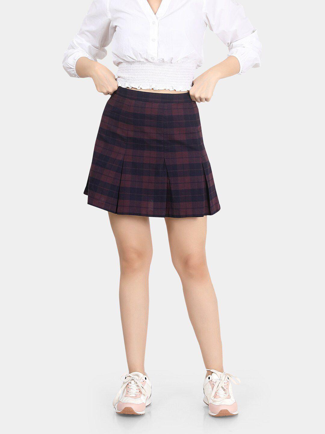 vastrado checked high-rise pure cotton flared mini skirt