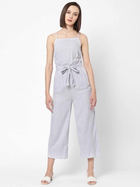 vastrado grey cotton striped jumpsuit