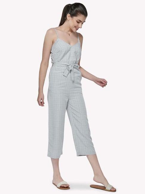 vastrado grey cotton textured pattern jumpsuit