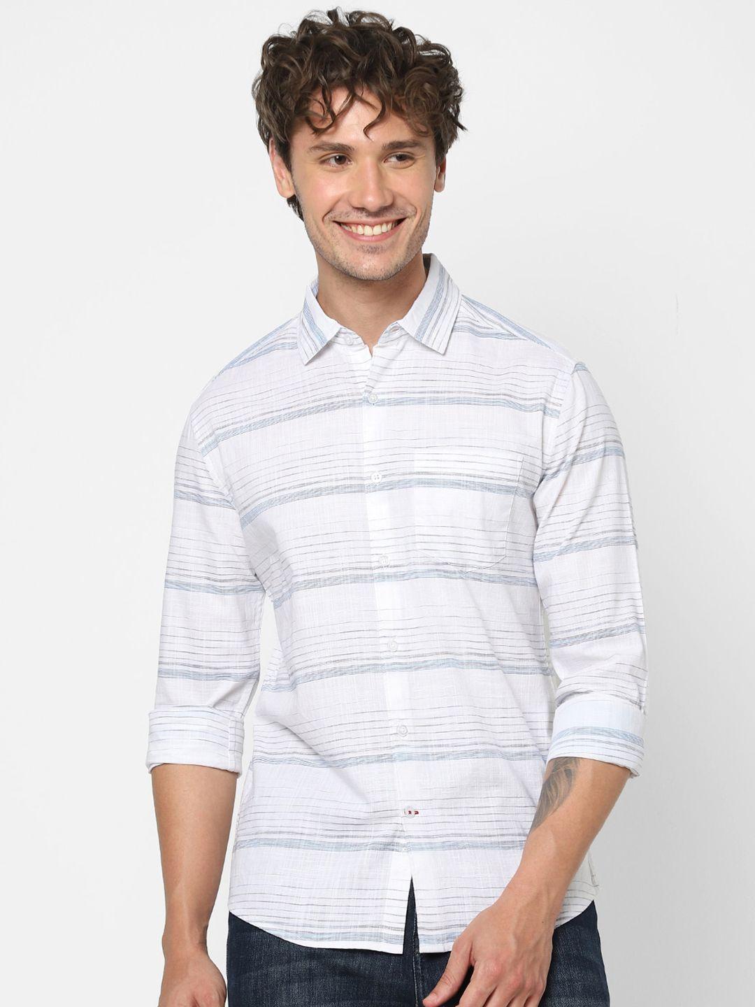 vastrado horizontal stripes chambray cotton casual shirt