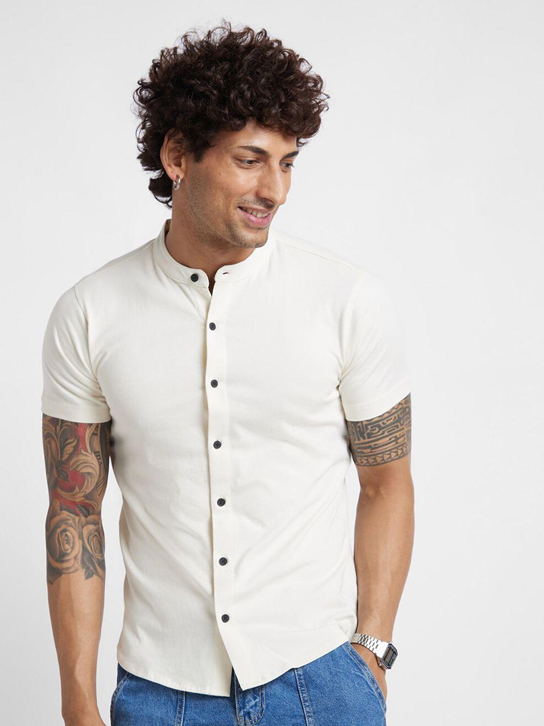 vastrado mandarin collar opaque casual shirt