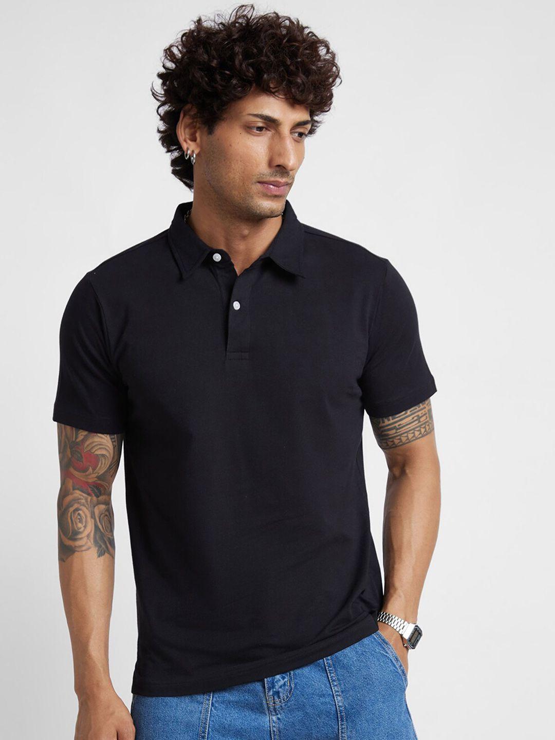 vastrado men black polo collar pockets t-shirt