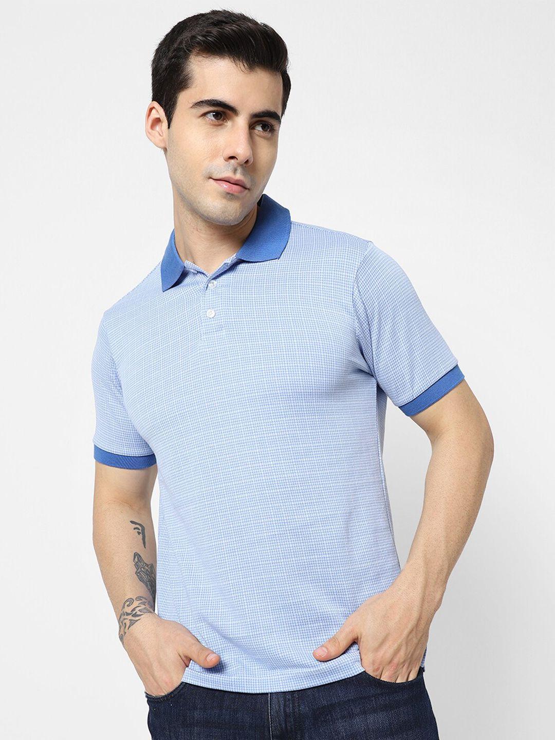 vastrado men blue checked polo collar t-shirt