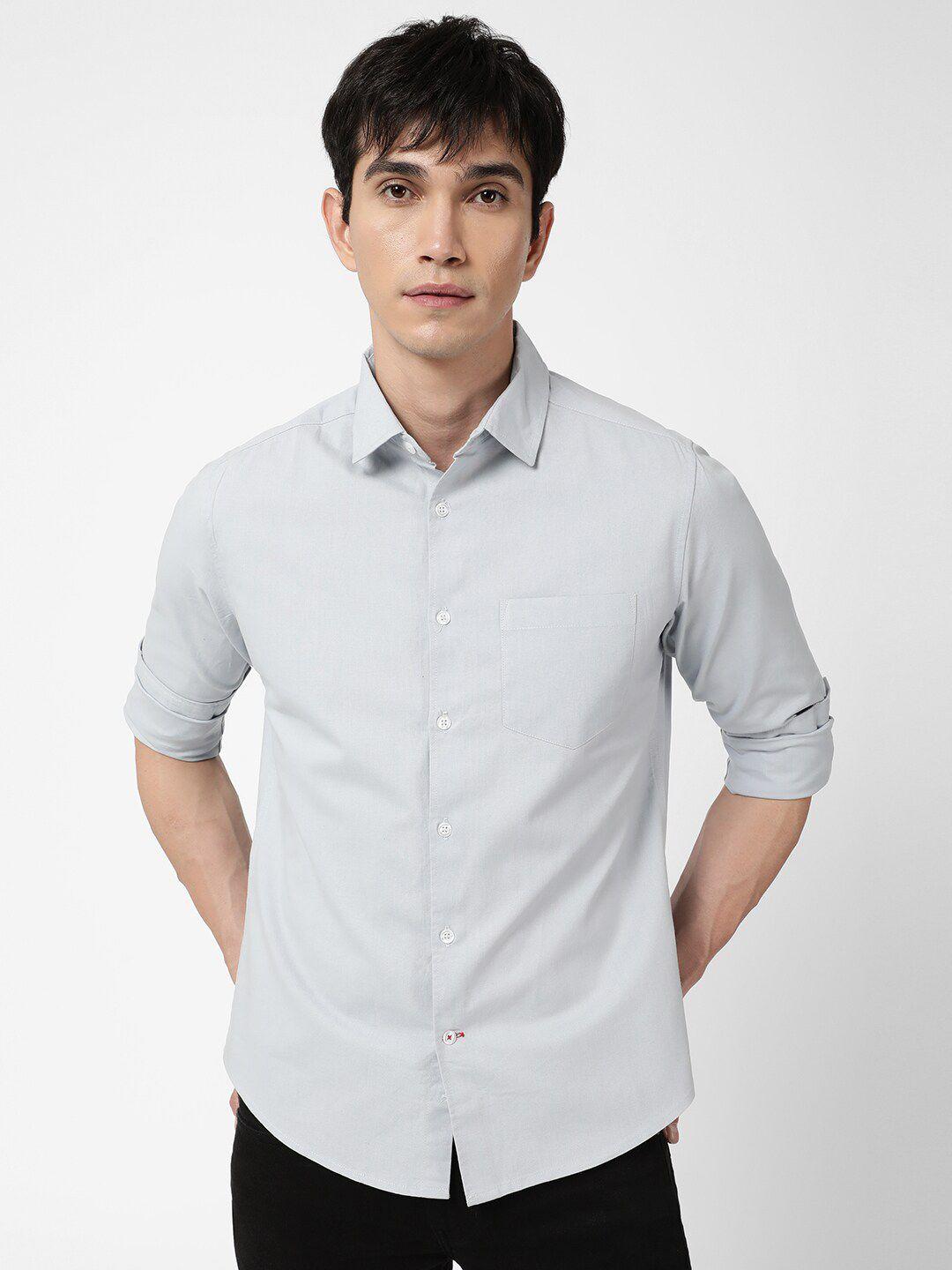 vastrado men grey solid casual shirt