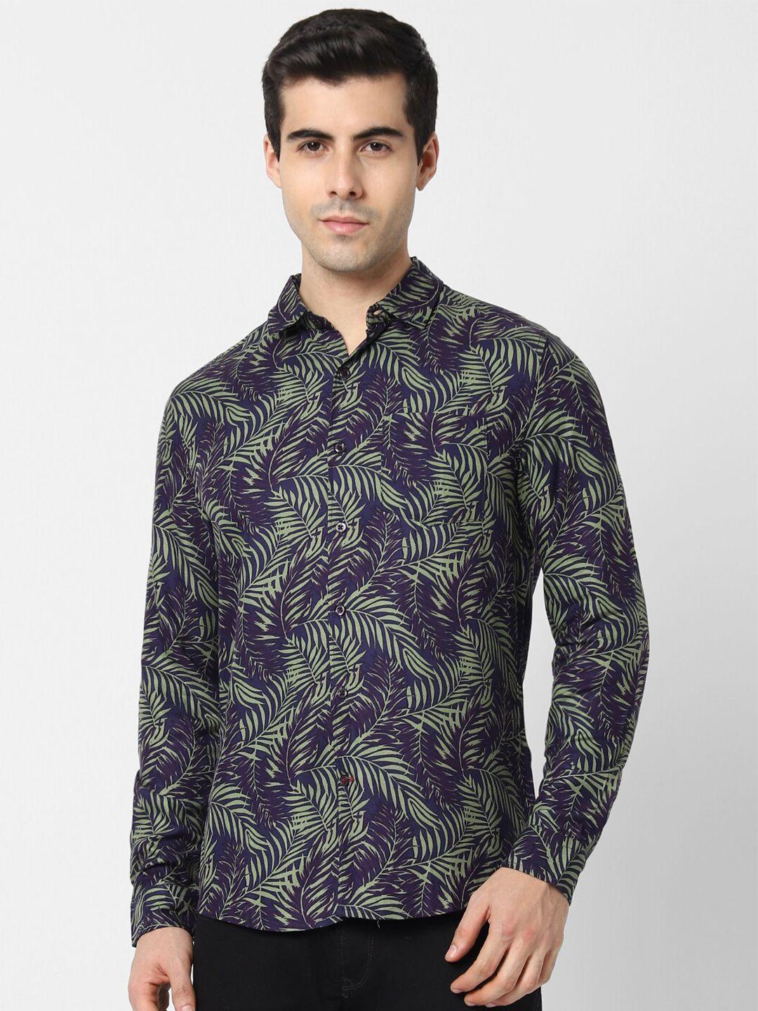 vastrado men navy blue floral printed casual shirt