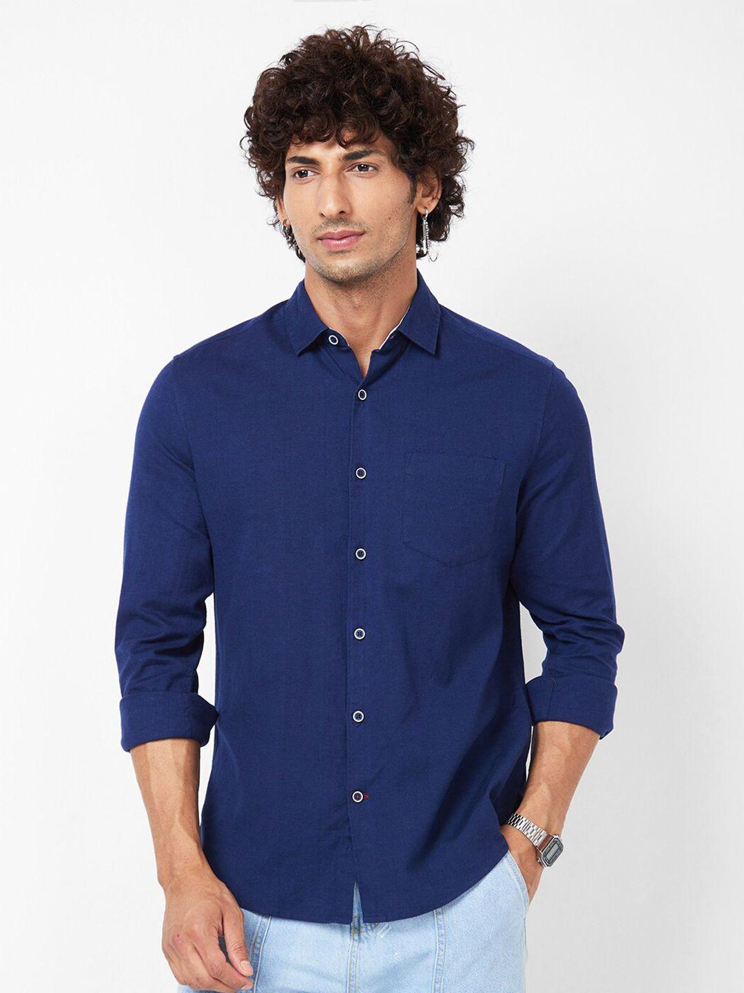 vastrado men navy blue opaque casual shirt
