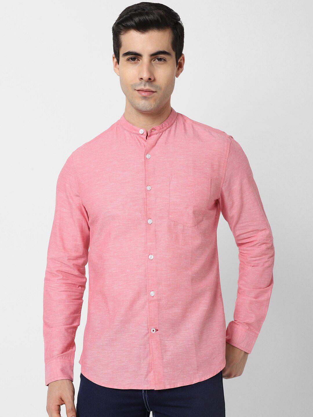 vastrado men pink solid cotton casual shirt