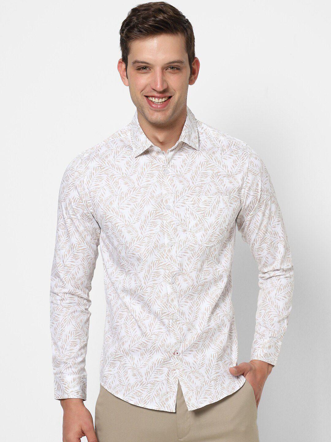 vastrado men white floral printed cotton casual shirt