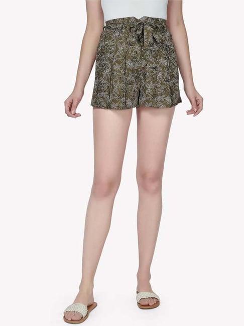 vastrado olive green floral print skorts