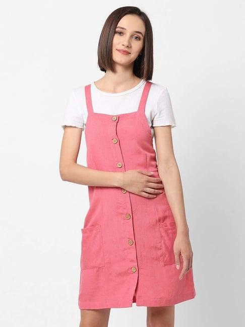 vastrado pink cotton pinafore dress