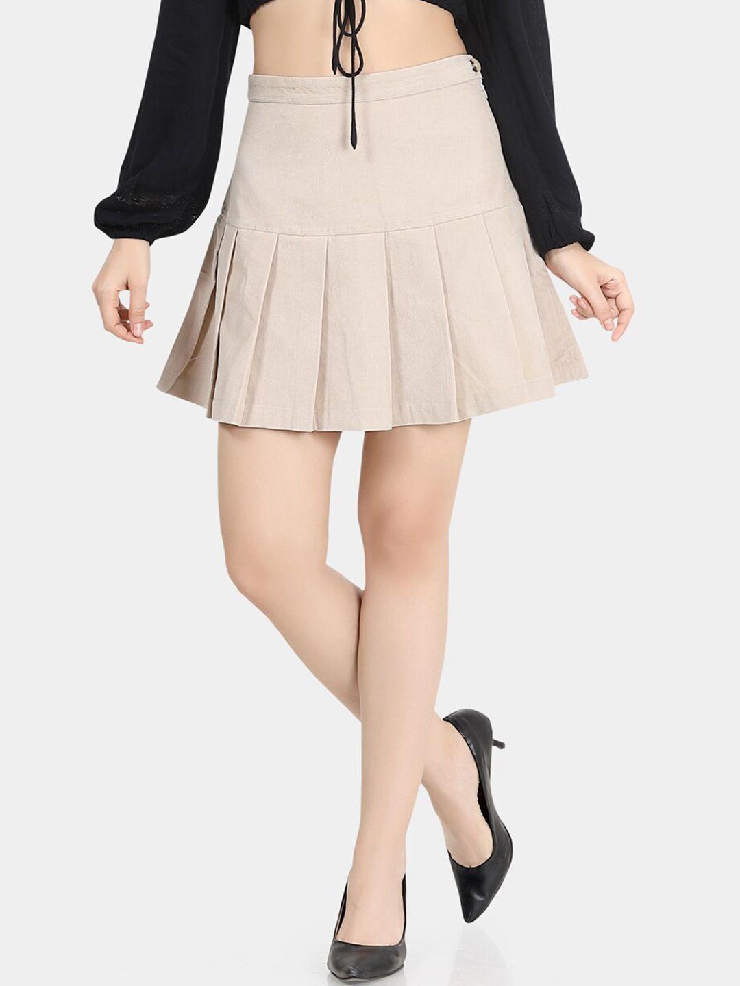 vastrado pure cotton flared pleated mini skirt