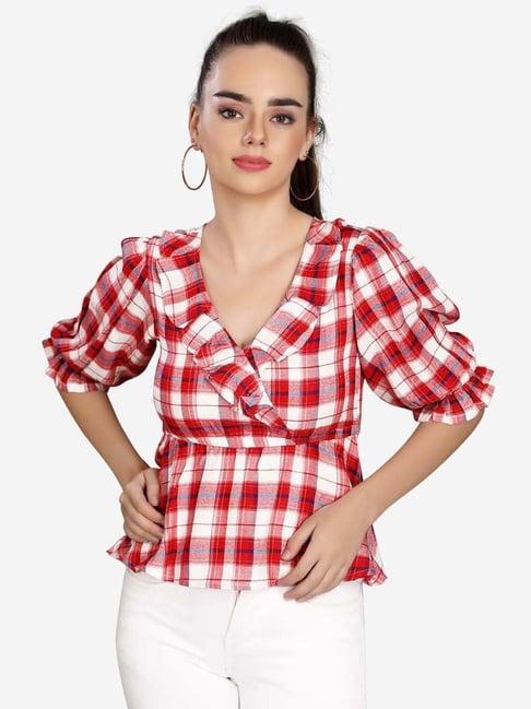 vastrado red & white cotton chequered top