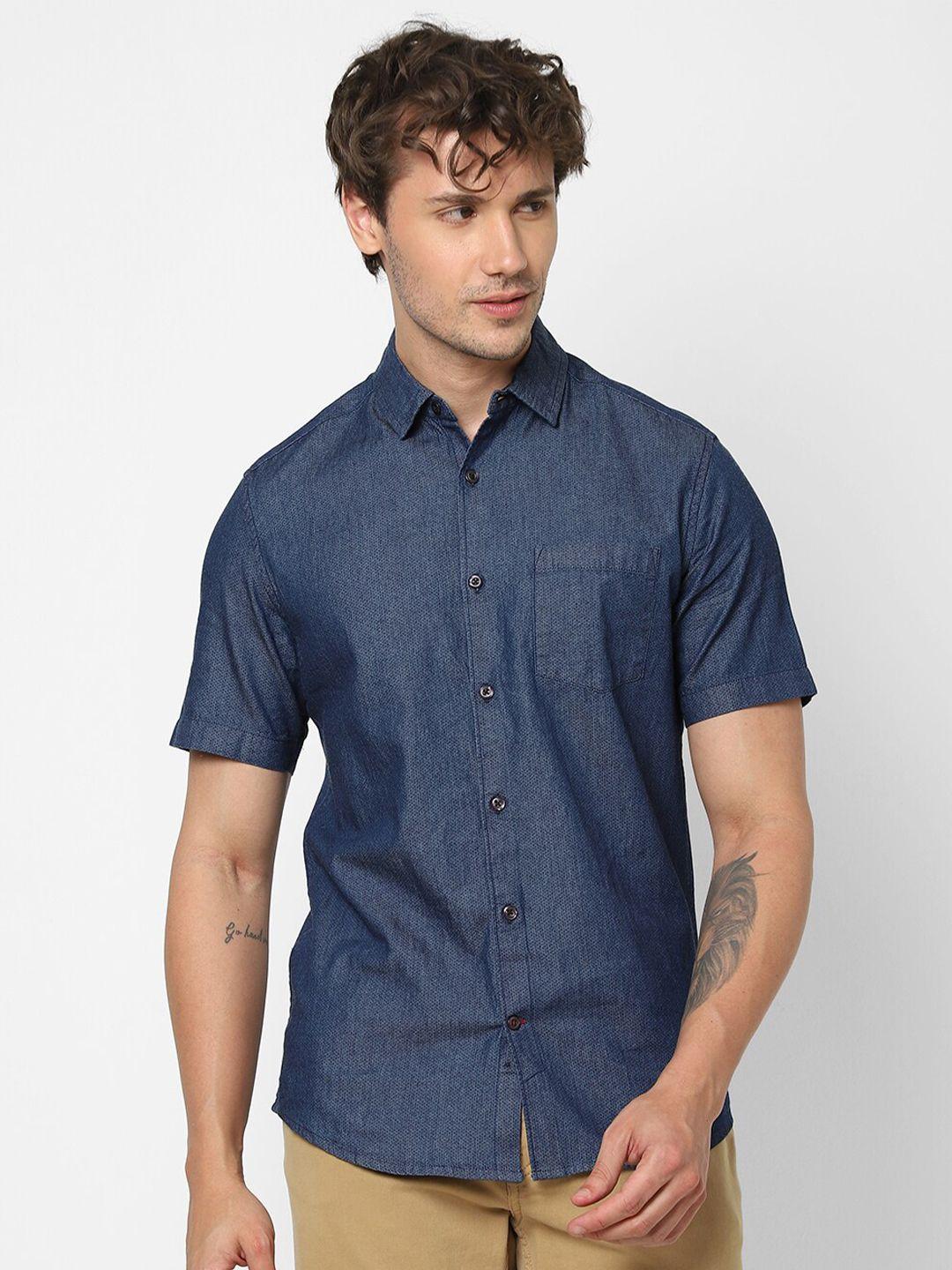 vastrado spread collar opaque casual denim shirt