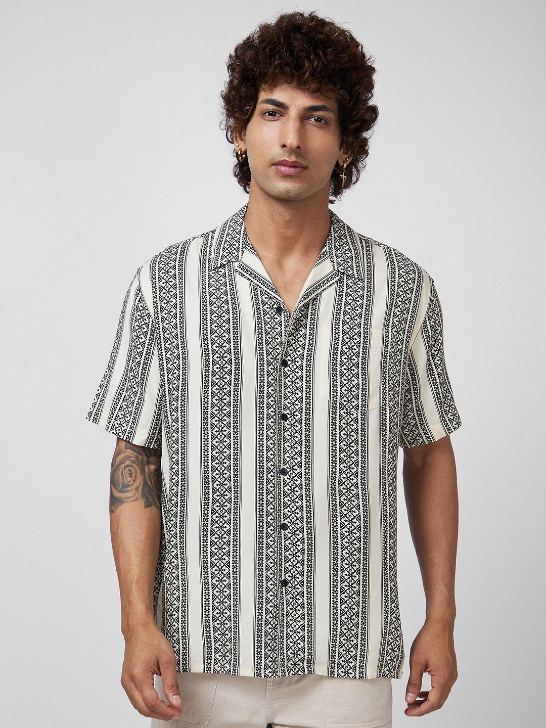 vastrado spread collar short sleeves classic geometric printed oversized casual shirt